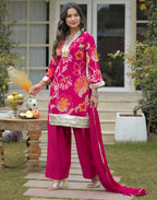 Muslin Floral Print Straight 3 Piece Kurta Set