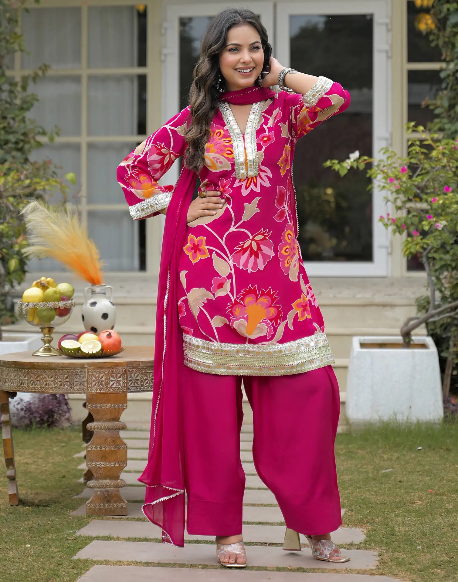Muslin Floral Print Straight 3 Piece Kurta Set