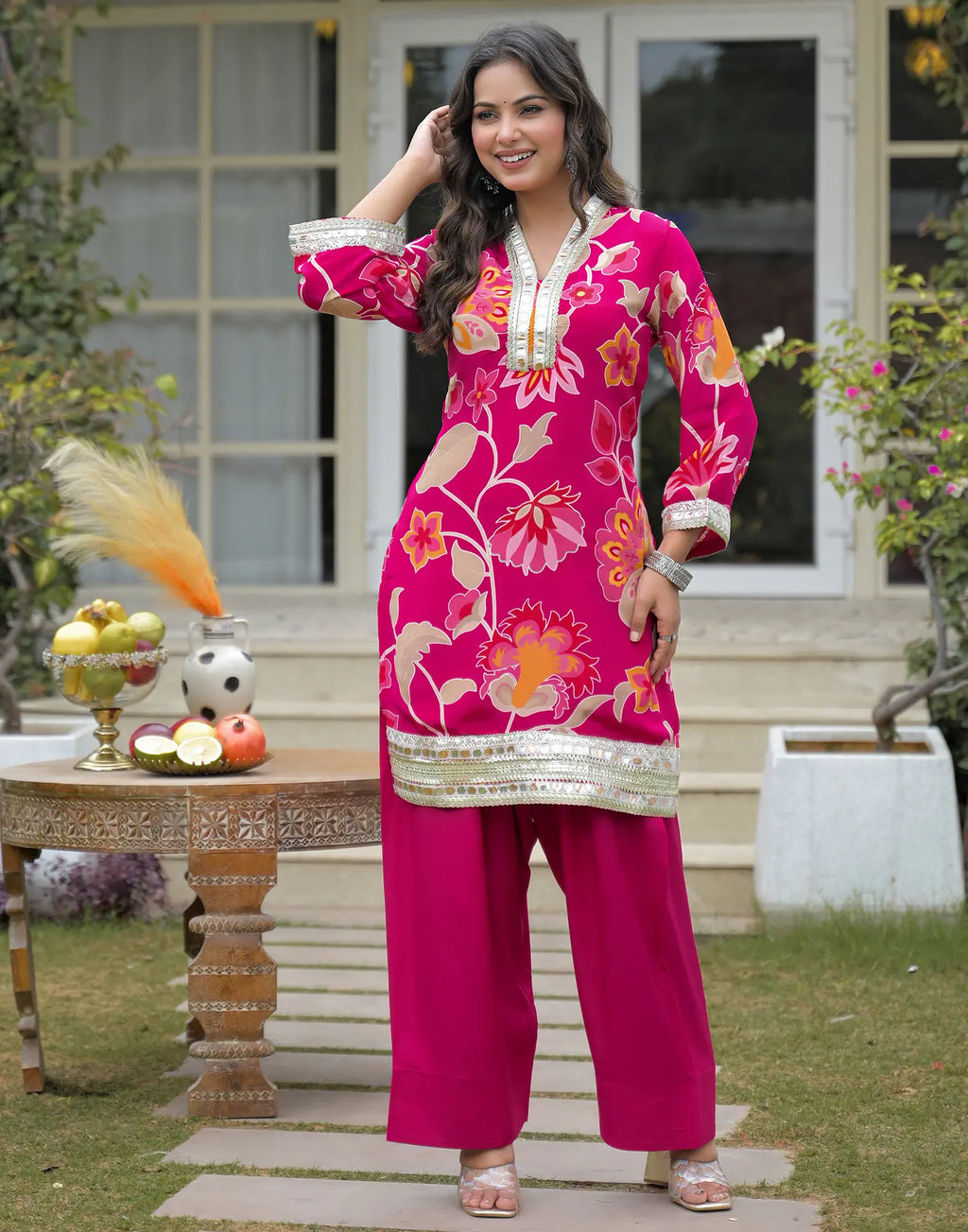 Muslin Floral Print Straight 3 Piece Kurta Set
