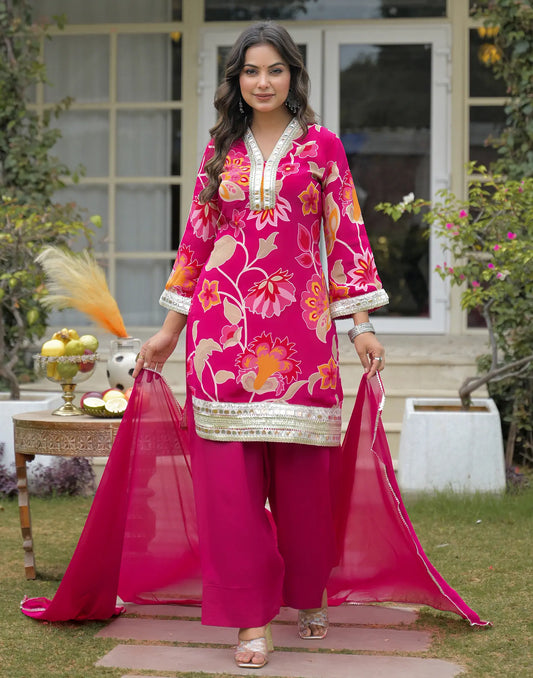 Muslin Floral Print Straight 3 Piece Kurta Set