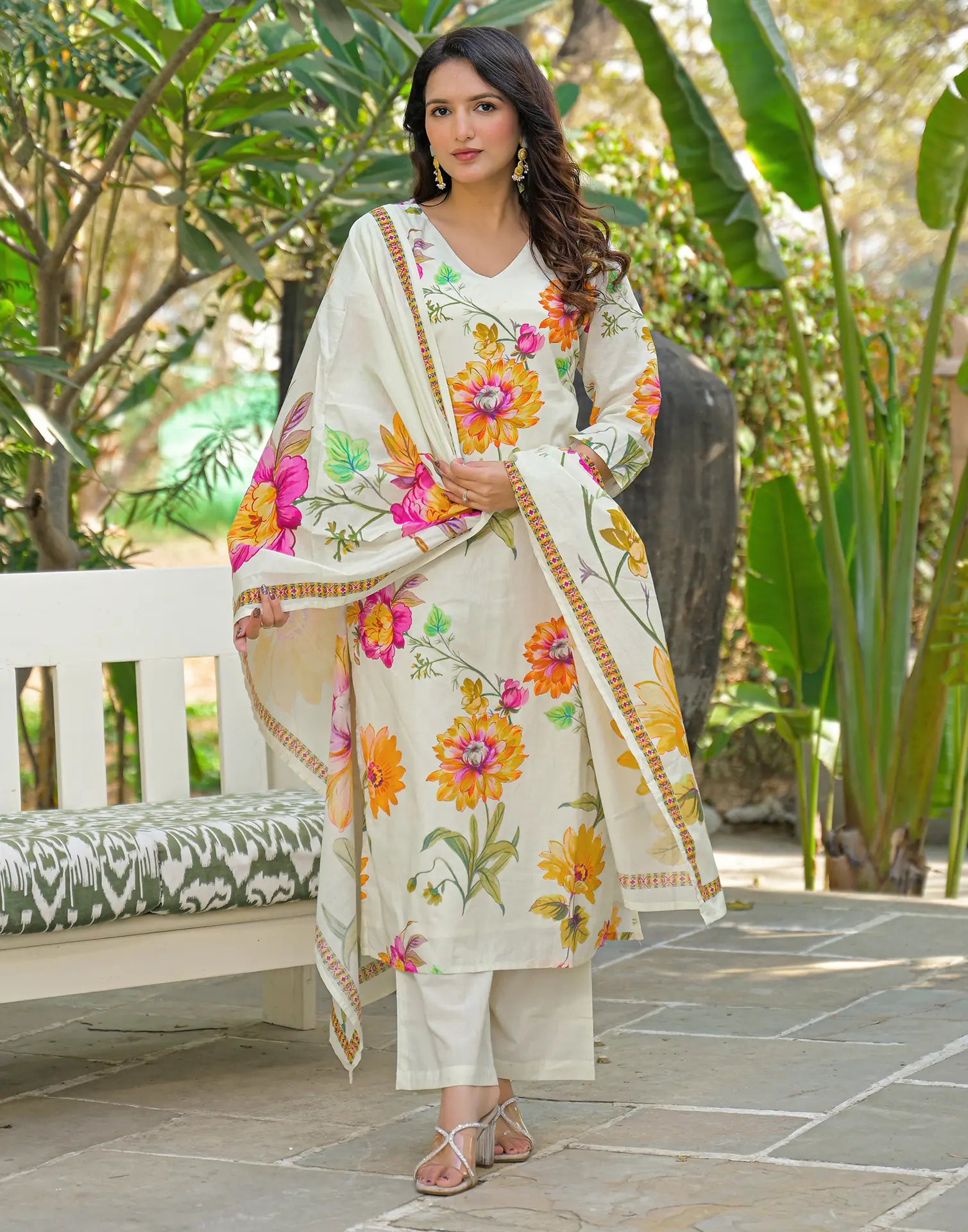 Skylee Cotton Printed Straight 3 Piece Kurta Set For Woman