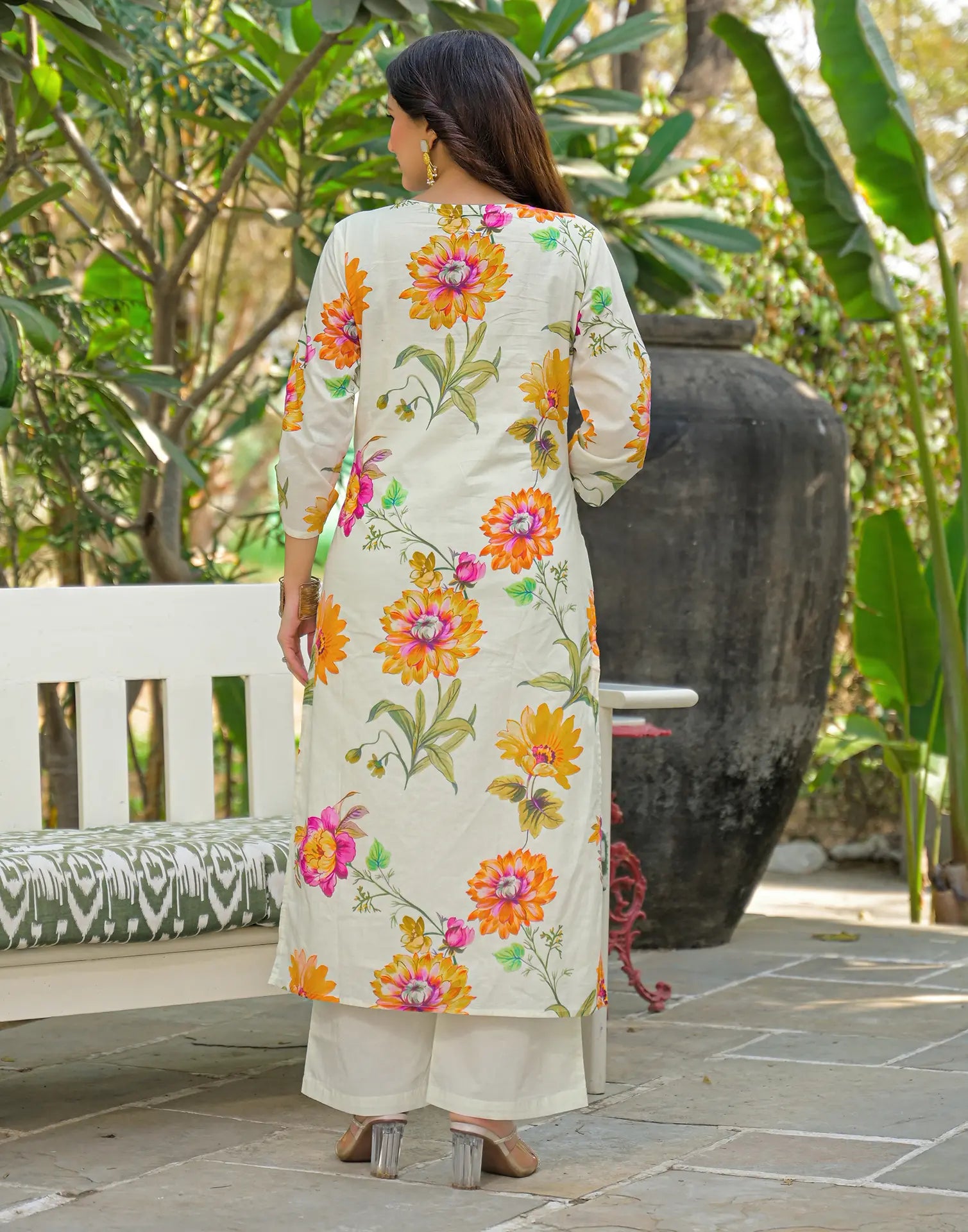 Skylee Cotton Printed Straight 3 Piece Kurta Set For Woman