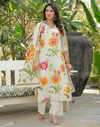 Skylee Cotton Printed Straight 3 Piece Kurta Set For Woman