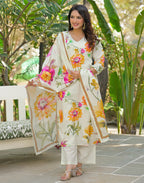 Skylee Cotton Printed Straight 3 Piece Kurta Set For Woman