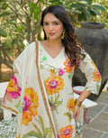 Skylee Cotton Printed Straight 3 Piece Kurta Set For Woman