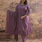 Purple Cotton Embroidered Anarkali Kurta Set with Dupatta V-Neck Casual & Office Wear for Women