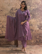 Cotton Embroidered A-Line 3 Piece Kurta Set