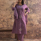 Purple Cotton Embroidered Anarkali Kurta Set with Dupatta V-Neck Casual & Office Wear for Women