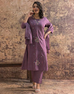 Cotton Embroidered A-Line 3 Piece Kurta Set