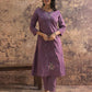 Purple Cotton Embroidered Anarkali Kurta Set with Dupatta V-Neck Casual & Office Wear for Women