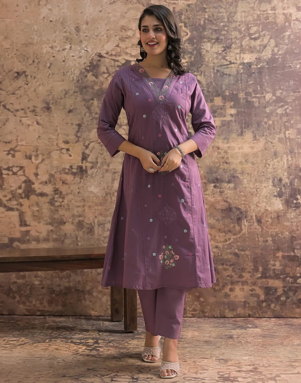 Cotton Embroidered A-Line 3 Piece Kurta Set