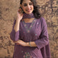 Purple Cotton Embroidered Anarkali Kurta Set with Dupatta V-Neck Casual & Office Wear for Women
