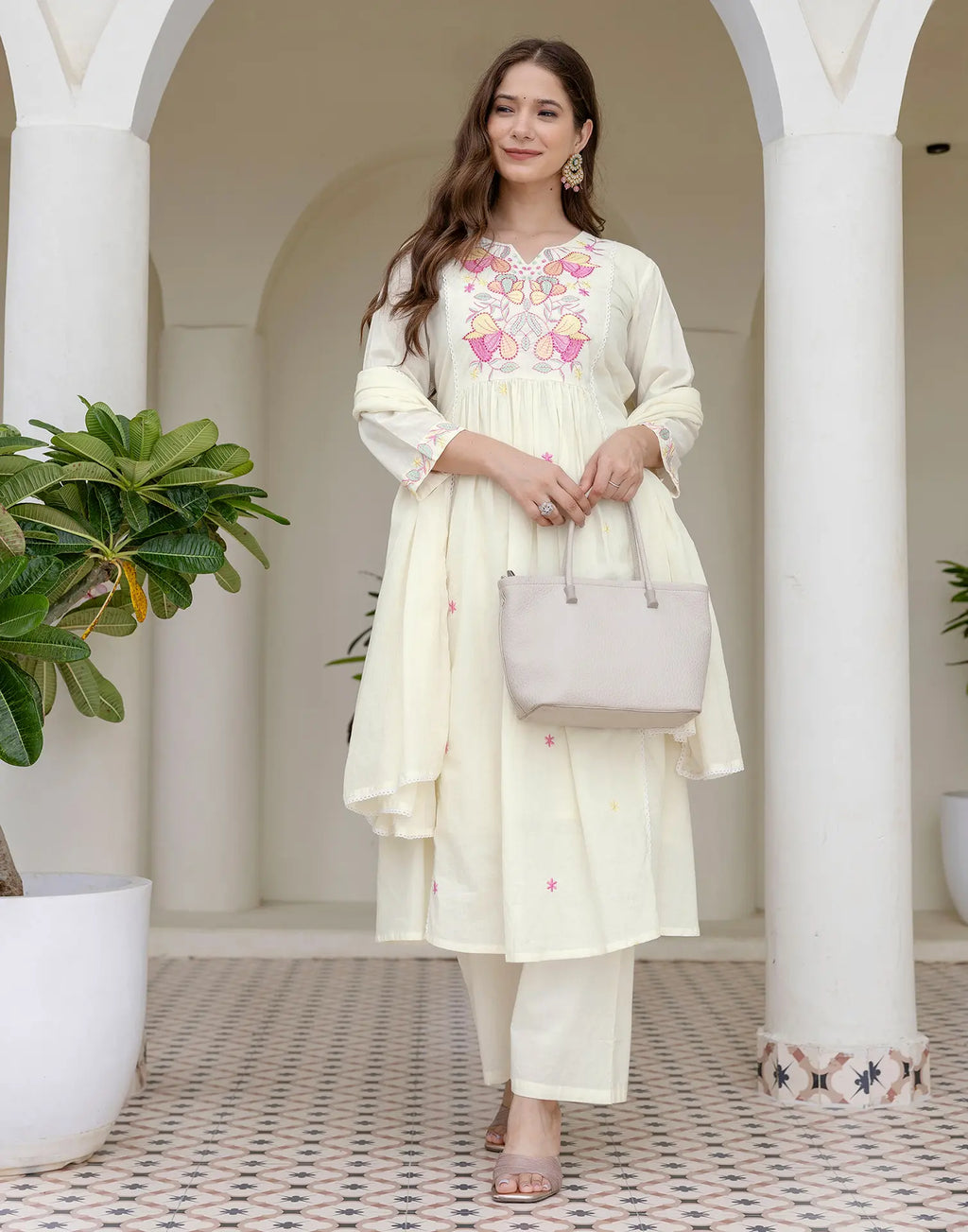 Pure Cotton Embroidered Anarkali 3 Piece Kurta Set