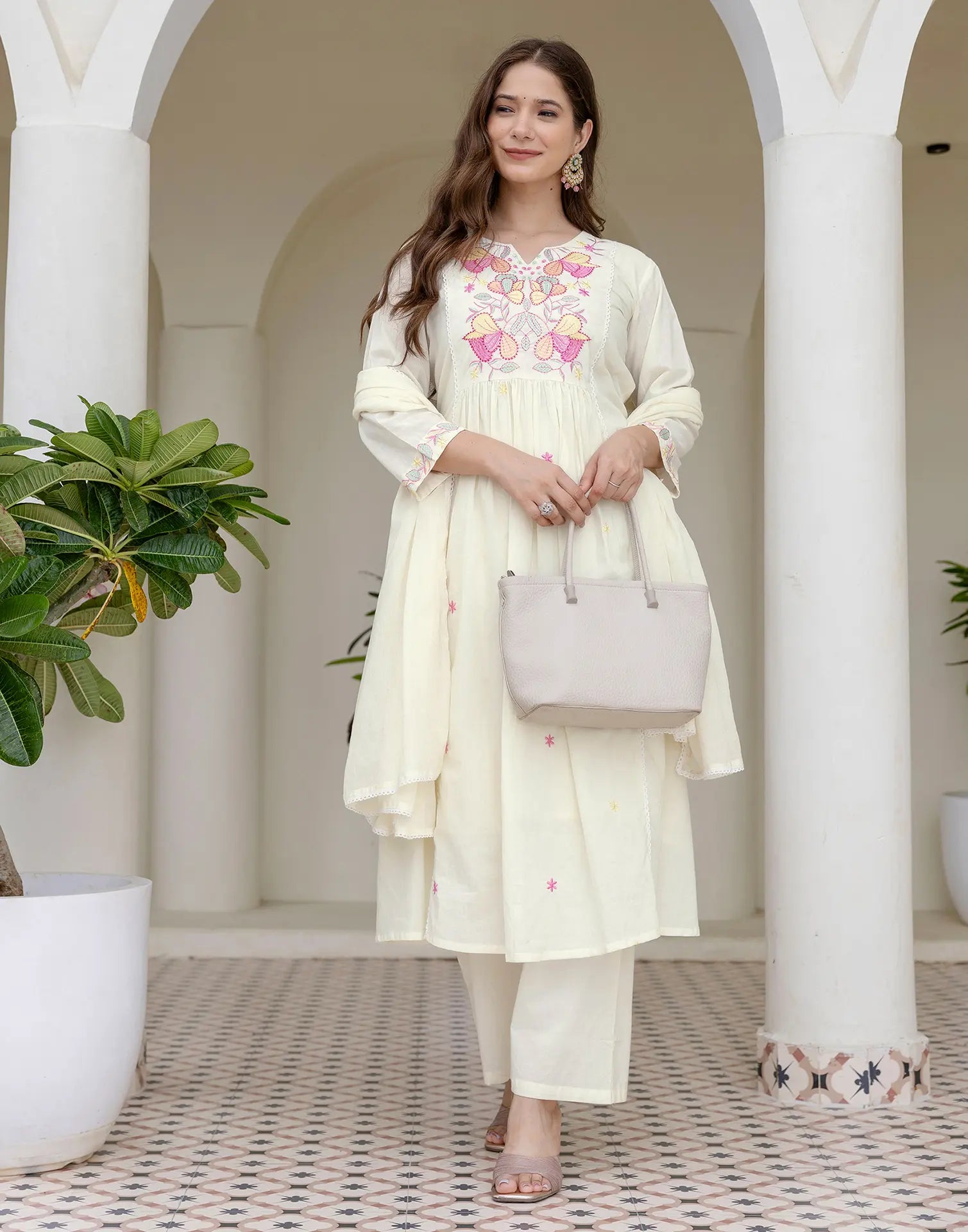 Pure Cotton Embroidered Anarkali 3 Piece Kurta Set