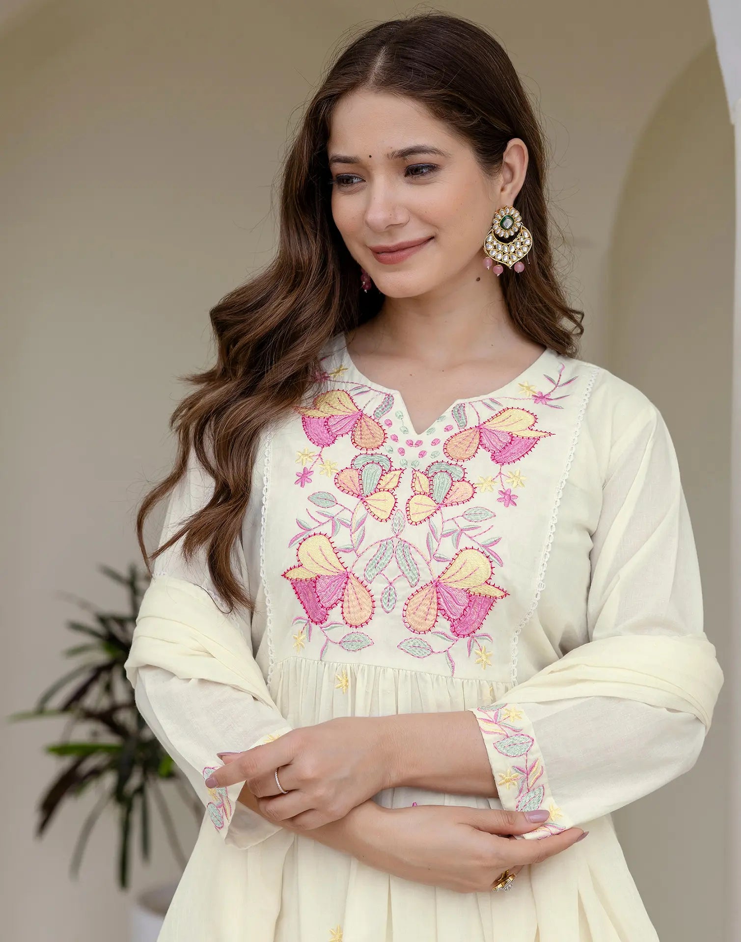 Pure Cotton Embroidered Anarkali 3 Piece Kurta Set