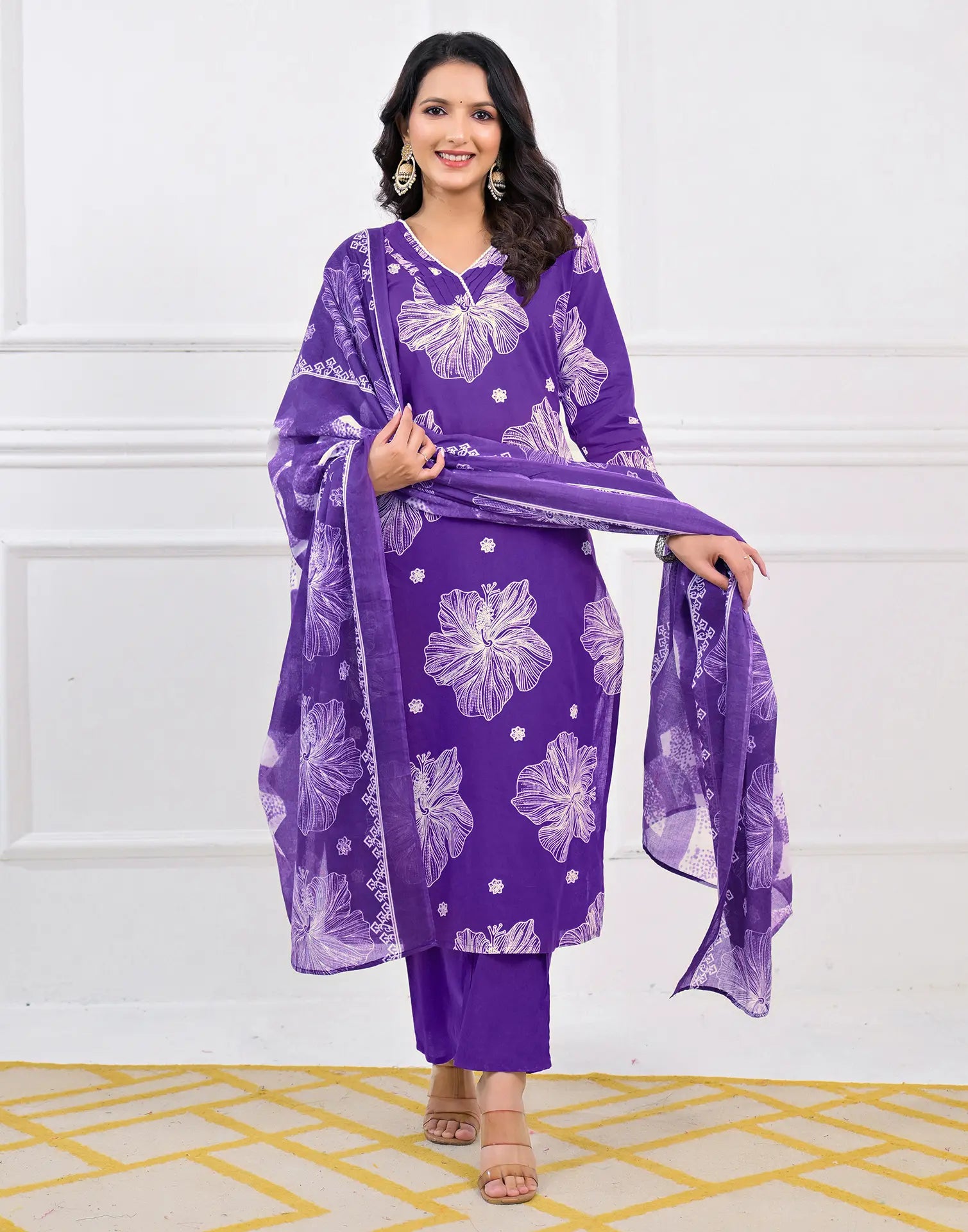 Viscose Rayon Floral Print Straight 3 Piece Kurta Set