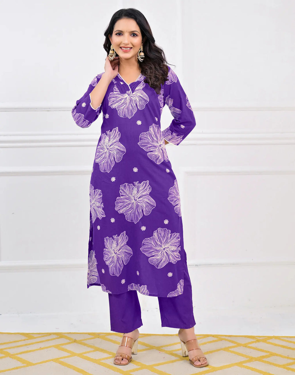 Viscose Rayon Floral Print Straight 3 Piece Kurta Set