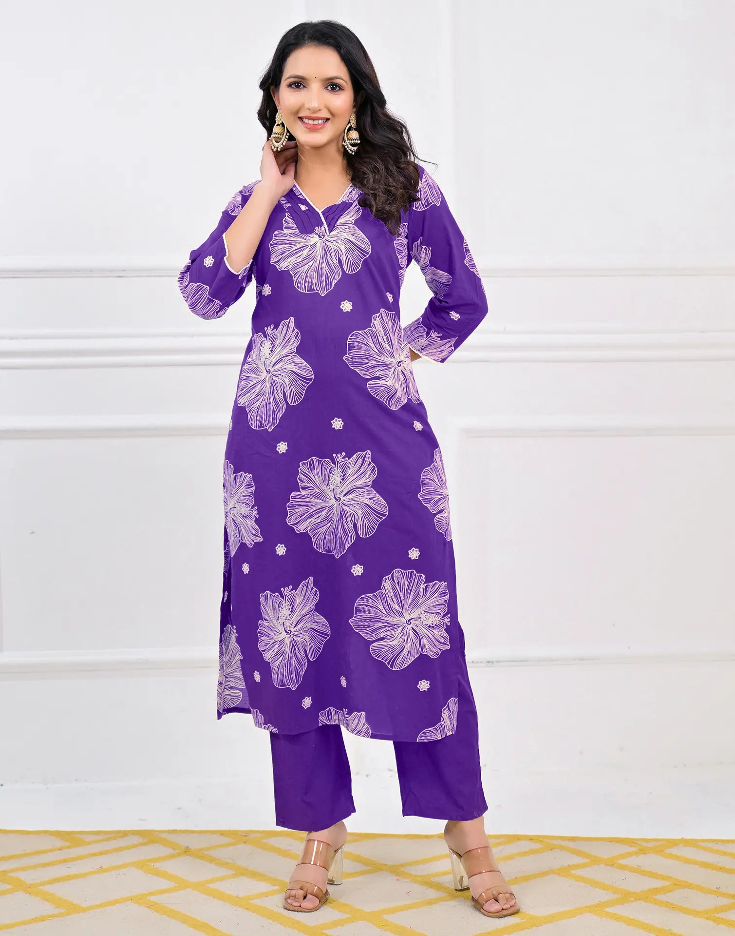 Viscose Rayon Floral Print Straight 3 Piece Kurta Set