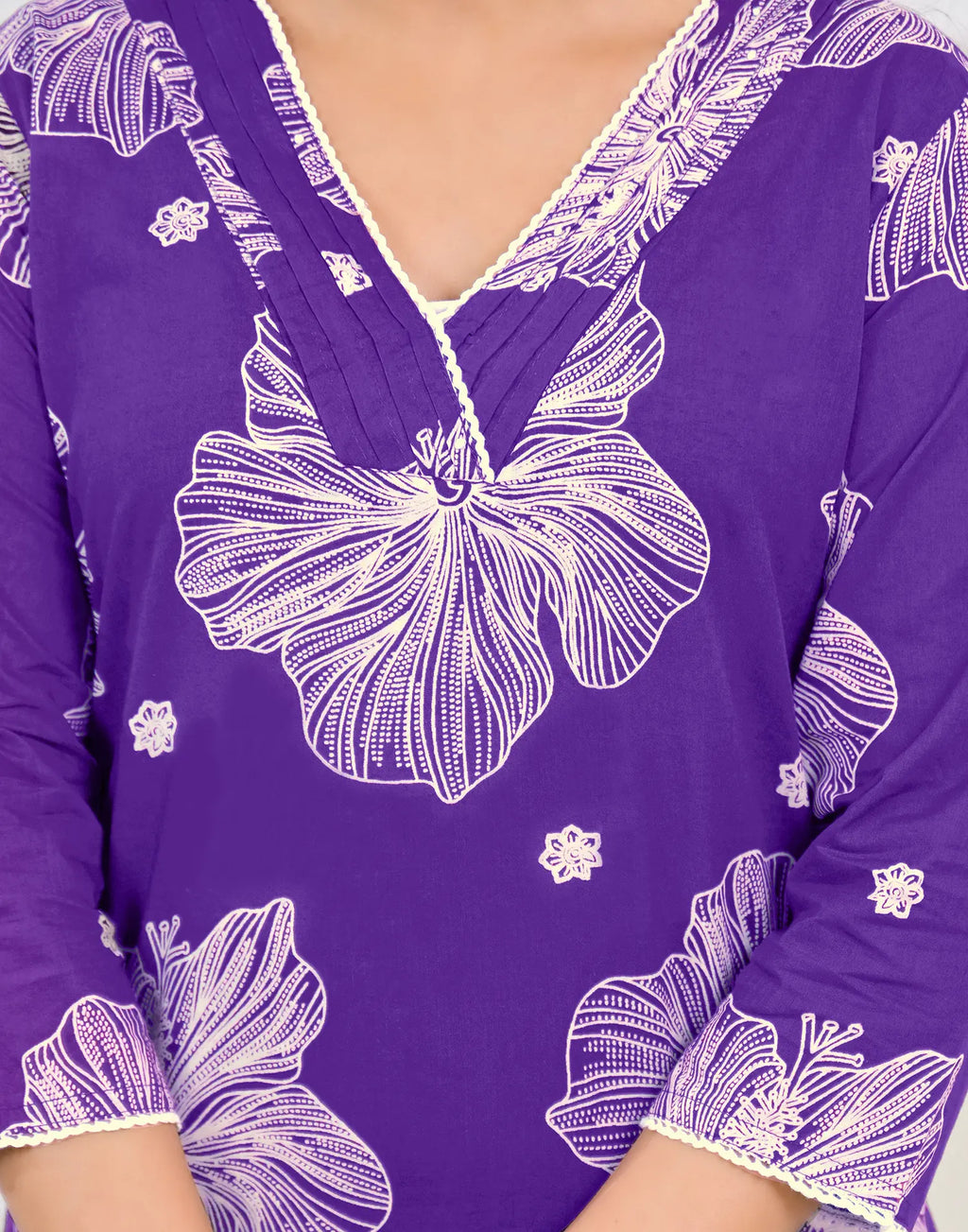 Viscose Rayon Floral Print Straight 3 Piece Kurta Set