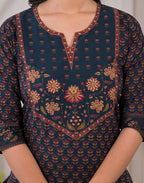 Skylee Cotton Floral Print Straight 3 Piece Kurta Set For Woman