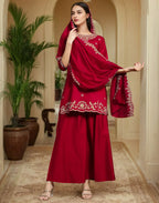Silk Embroidered Straight 3 Piece Kurta Set
