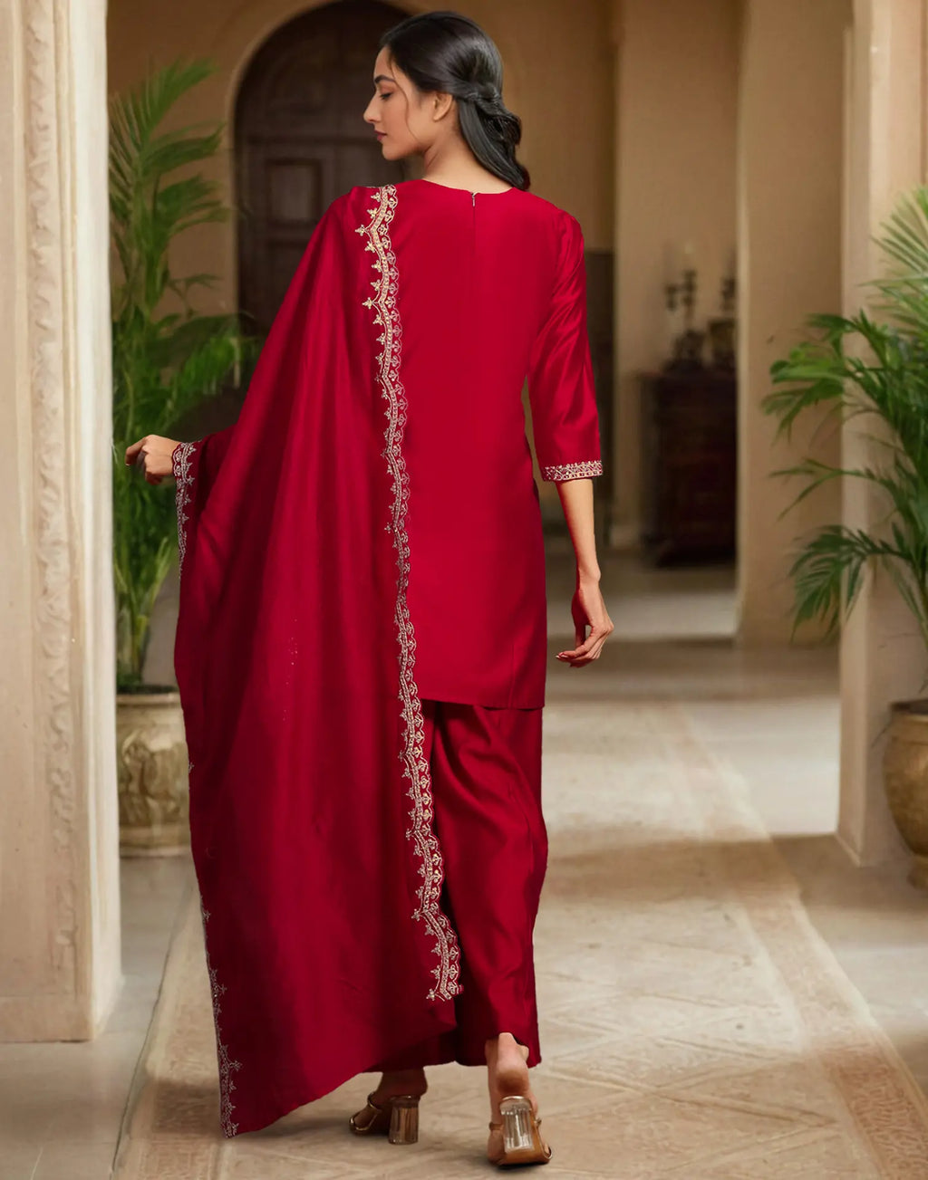 Silk Embroidered Straight 3 Piece Kurta Set