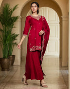 Silk Embroidered Straight 3 Piece Kurta Set
