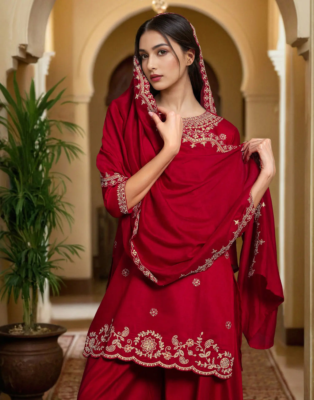 Silk Embroidered Straight 3 Piece Kurta Set