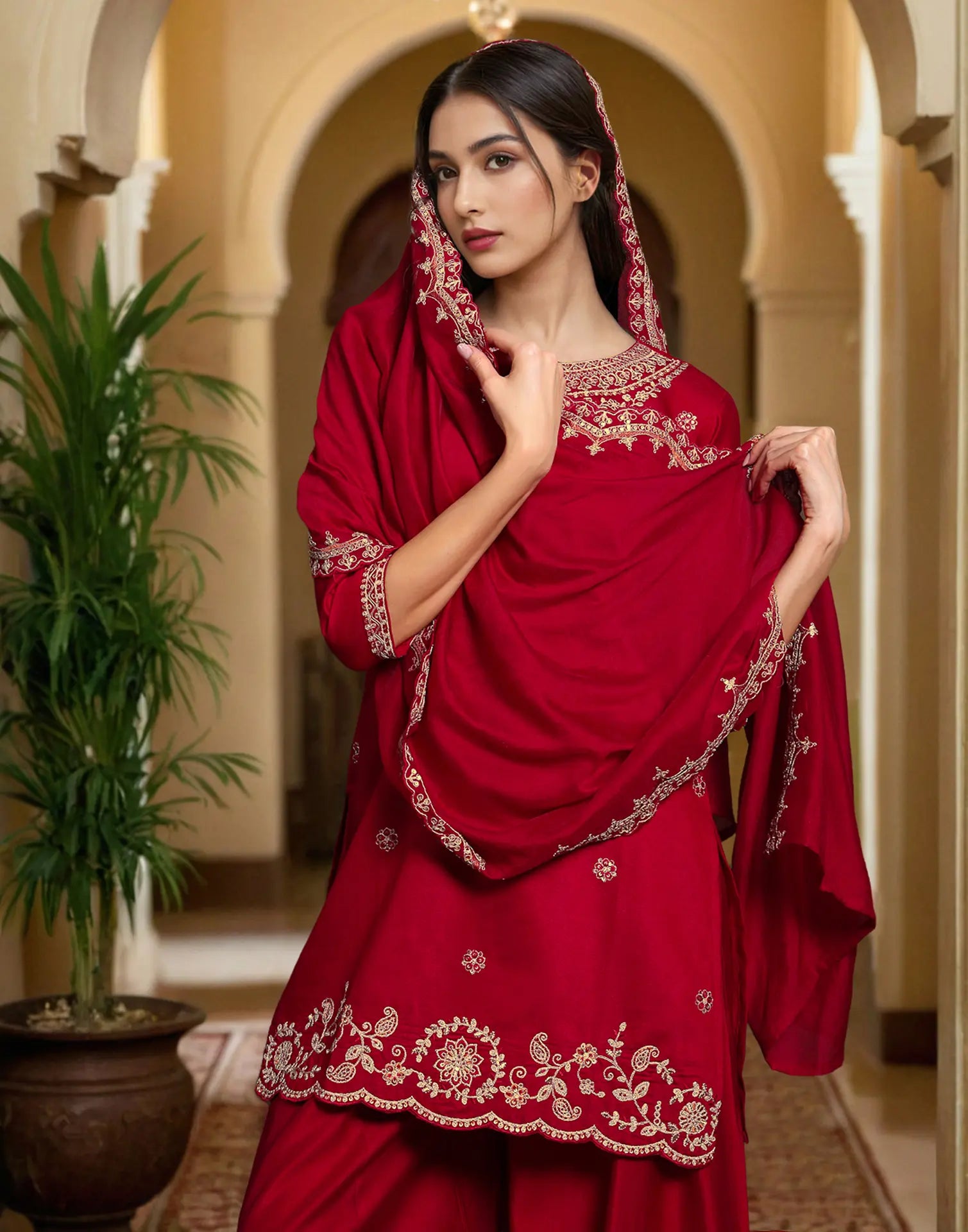 Silk Embroidered Straight 3 Piece Kurta Set