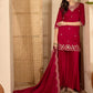 Maroon Silk Embroidered Kurta Set with Dupatta Round Neck Ethnic Wear for Karwa Chauth