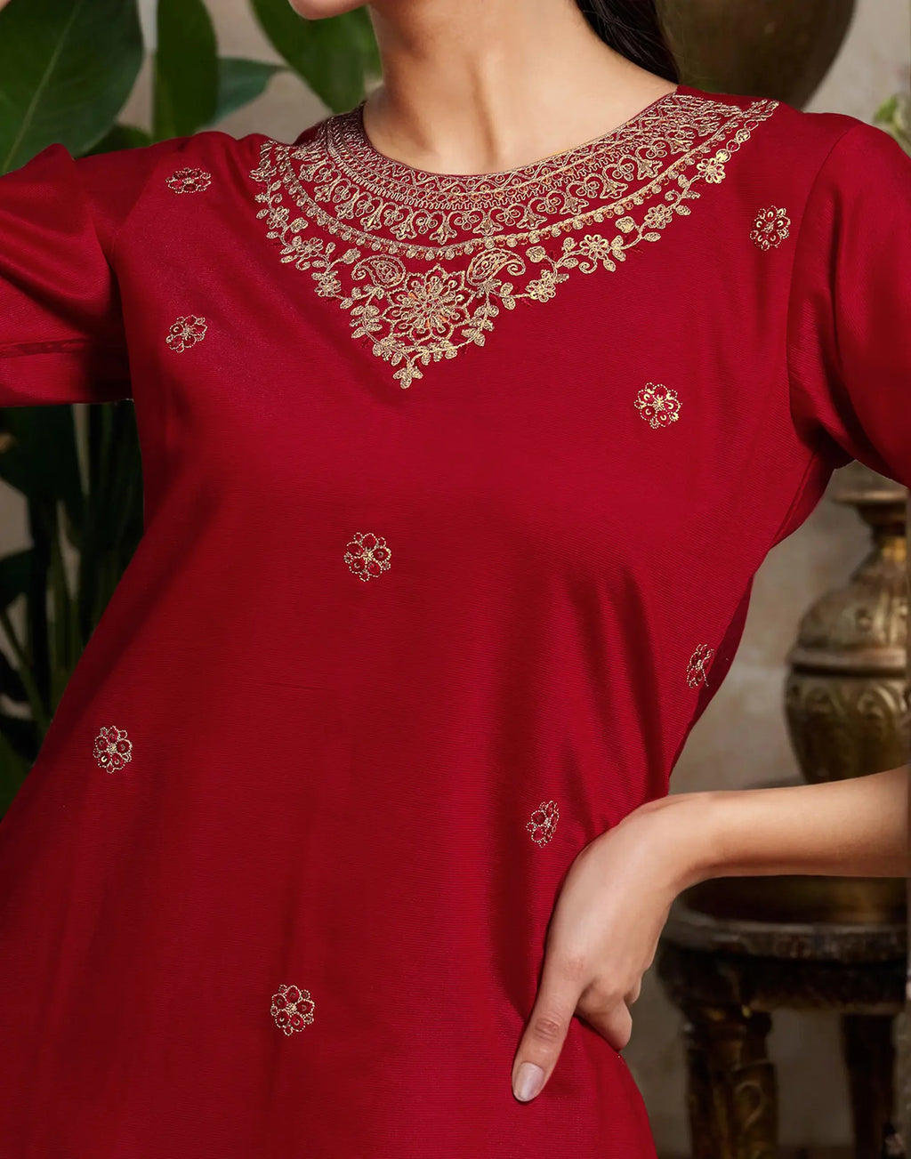 Silk Embroidered Straight 3 Piece Kurta Set