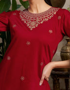 Silk Embroidered Straight 3 Piece Kurta Set