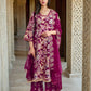 Maroon Cotton Printed Anarkali Kurta Set with Square Neck, Pant & Dupatta  Perfect for Office, Daily & Casual Wear