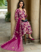 Viscose Rayon Printed Anarkali 3 Piece Kurta Set