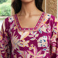Maroon Cotton Printed Anarkali Kurta Set with Square Neck, Pant & Dupatta  Perfect for Office, Daily & Casual Wear