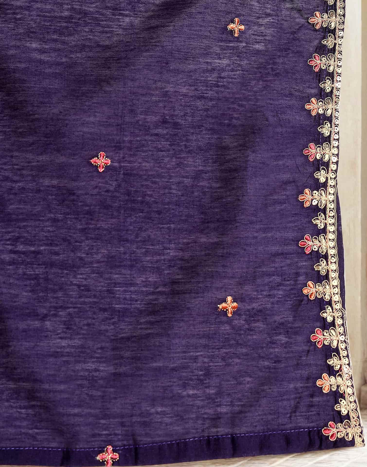 Elegant Purple Silk Embroidered Kurta Set with Sharara & Dupatta Perfect Diwali & Wedding Ethnic Wear