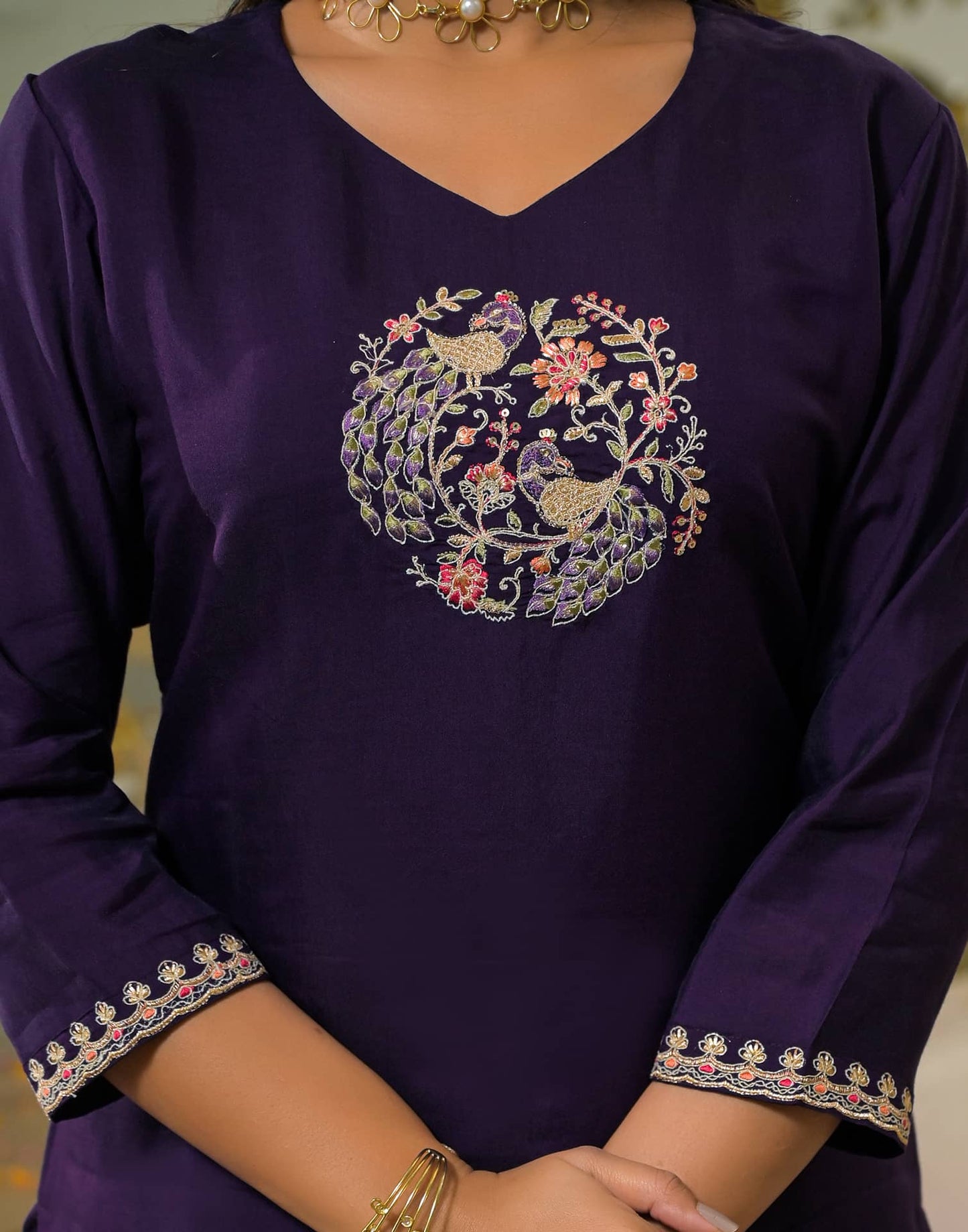 Silk Embroidered Straight Kurta with Pant & Dupatta