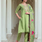 Green Silk Embroidered A-Line Kurta Set with Pant & Dupatta Elegant Festive Wear for Diwali