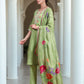 Green Silk Embroidered A-Line Kurta Set with Pant & Dupatta Elegant Festive Wear for Diwali