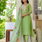 Silk Embroidered A-Line Kurta with Pant & Dupatta