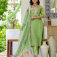 Silk Embroidered A-Line Kurta with Pant & Dupatta