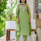 Silk Embroidered A-Line Kurta with Pant & Dupatta