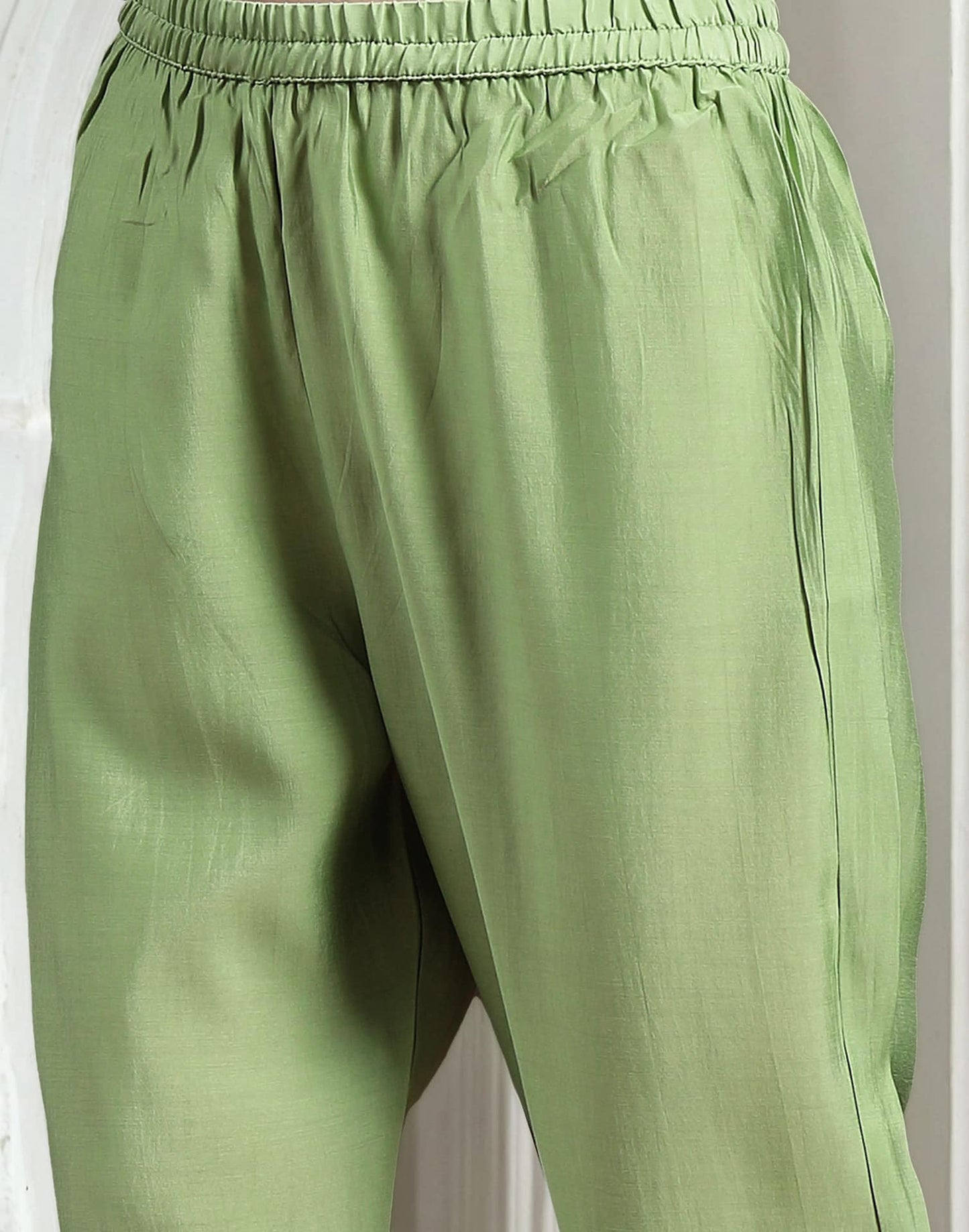 Green Silk Embroidered A-Line Kurta Set with Pant & Dupatta Elegant Festive Wear for Diwali