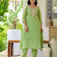 Silk Embroidered A-Line Kurta with Pant & Dupatta