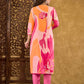 Cotton Straight Printed V-Neck Kurta with Pant & Dupatta