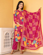 Cotton Floral Print Straight 3 Piece Kurta Set