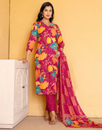 Cotton Floral Print Straight 3 Piece Kurta Set