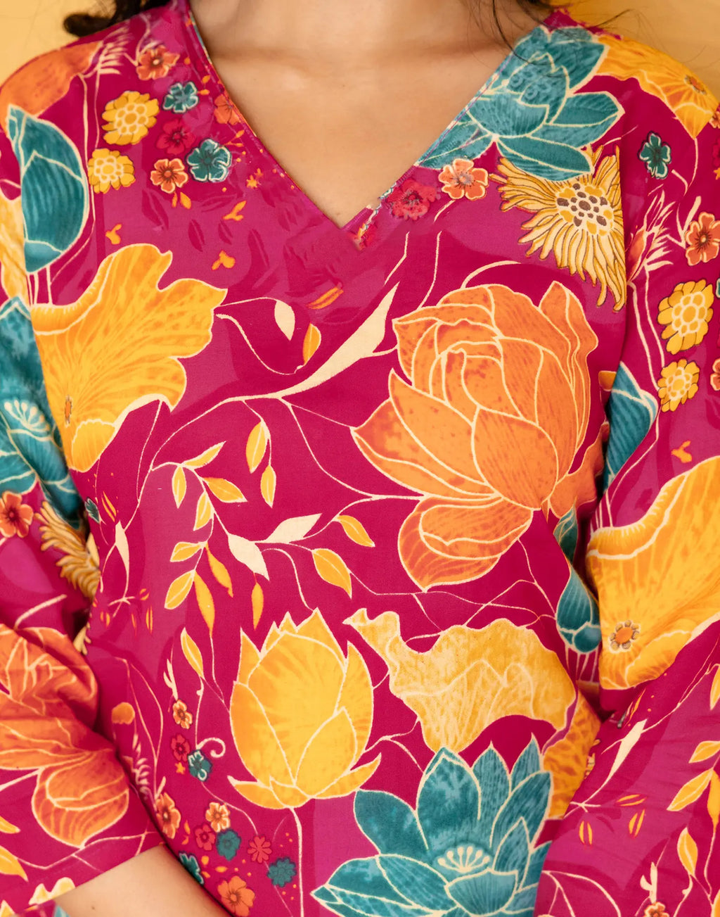 Cotton Floral Print Straight 3 Piece Kurta Set