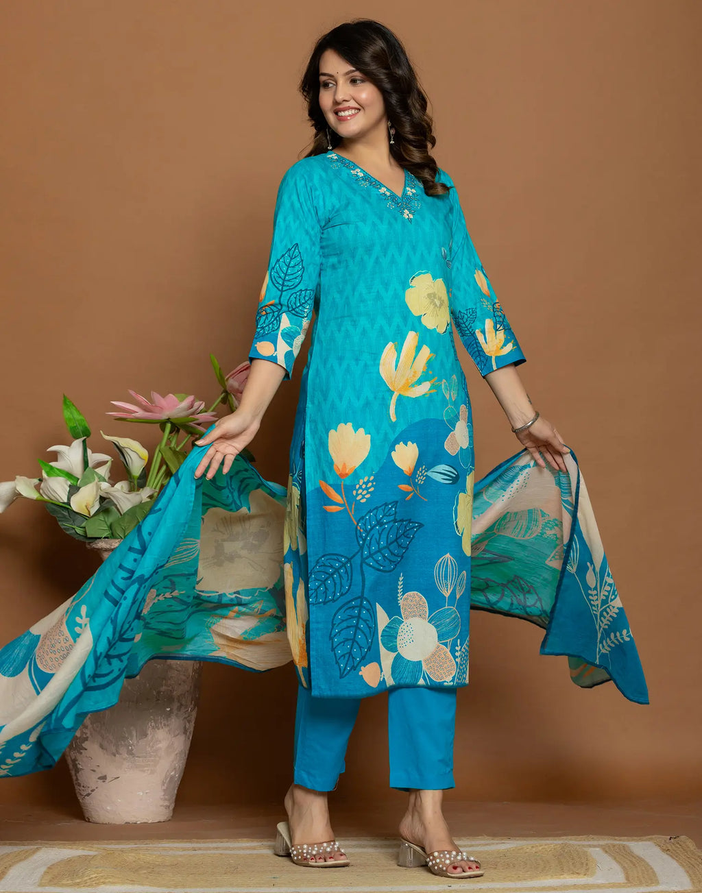 Cotton Embroidered Straight 3 Piece Kurta Set