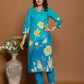 Blue Cotton Printed Straight Kurta Set with Pant & Dupatta for Women Affordable Daily Wear Outfit